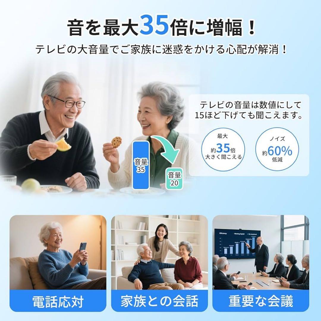 楽ちんヒアリング 充電式集音器 集音器 高齢者 軽量快適 耳掛け式 目立たない