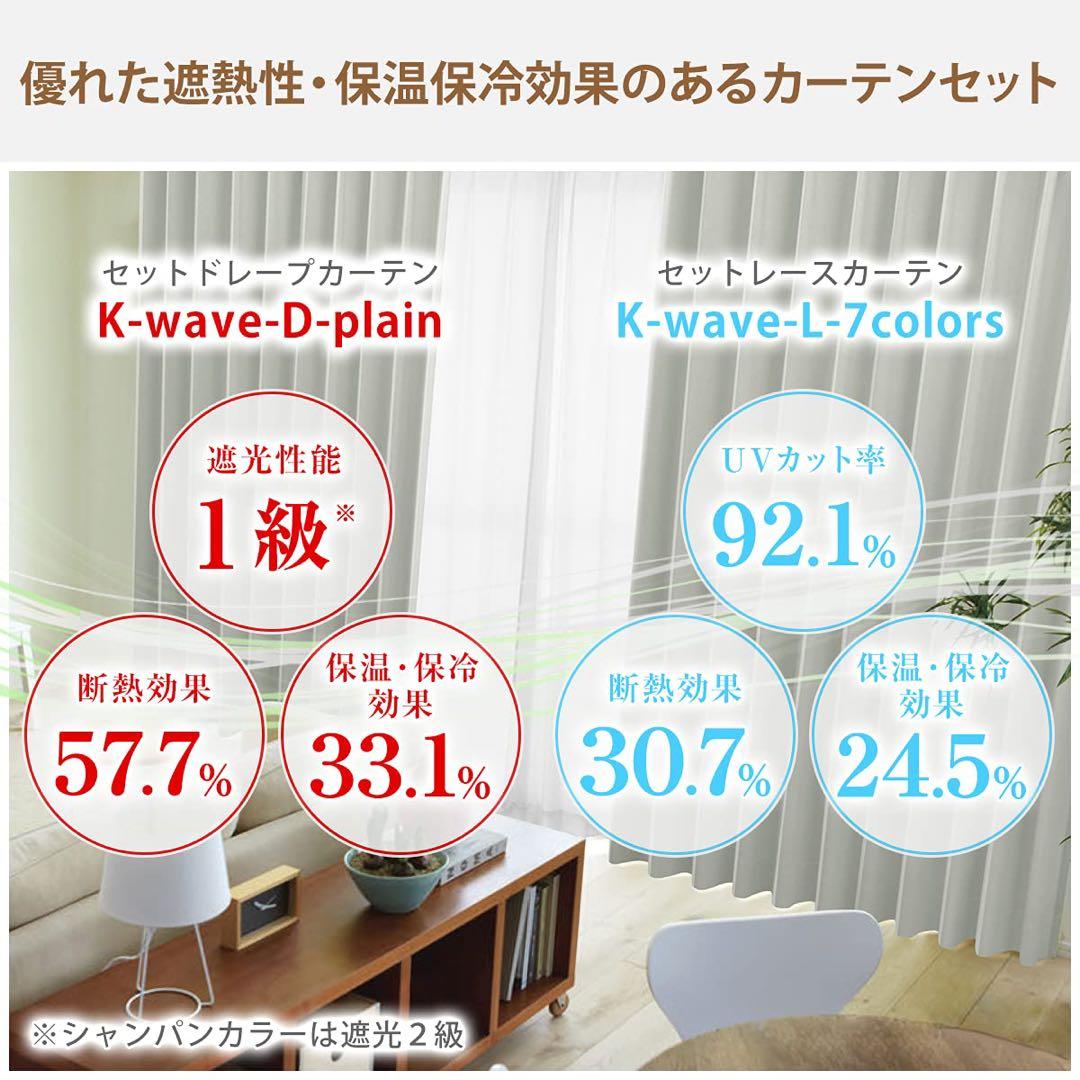 ♪カーテン 節電対策 黄緑 幅100×丈200cm ２枚セット 厚手カーテン