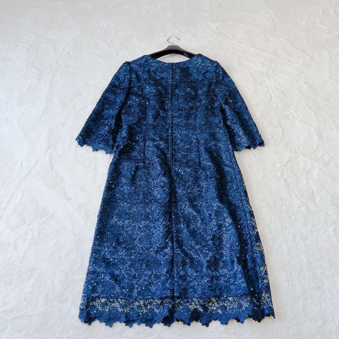 極美品　SOIR DOLCE　マザーズドレス　9号　紺　総レース　スパンコール