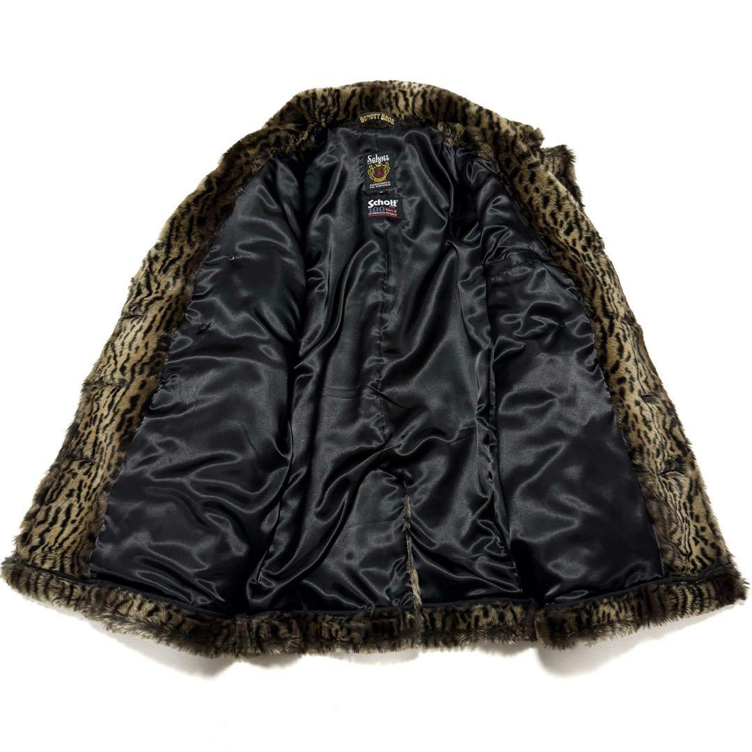 【極美品】 Schott 100周年 限定 フェイクファー 豹柄 Pコート 総柄