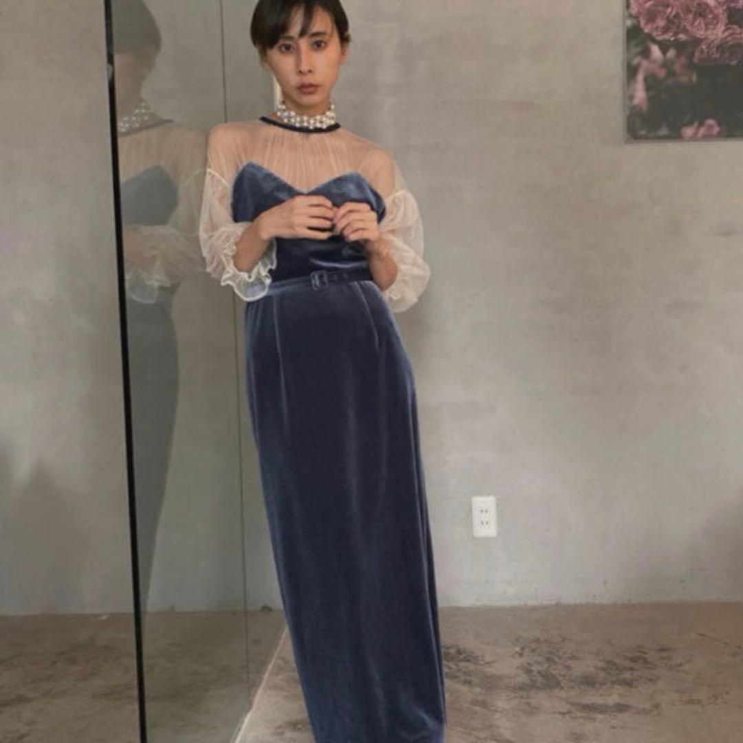 美品★Ameri★TULLE SLEEVE TIGHT DRESS★オケージョン