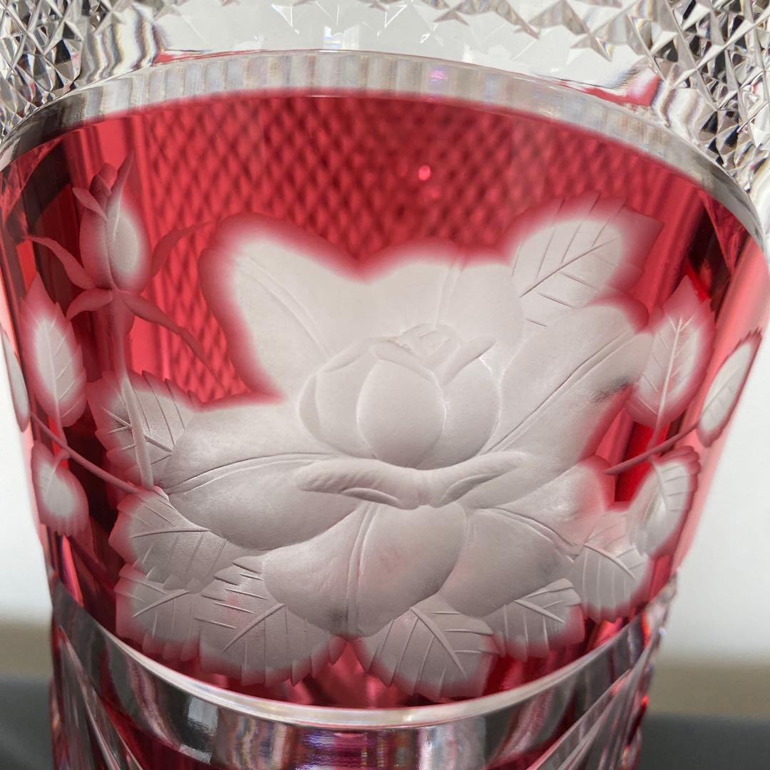 KAGAMI CRYSTAL 花瓶 花柄彫刻
