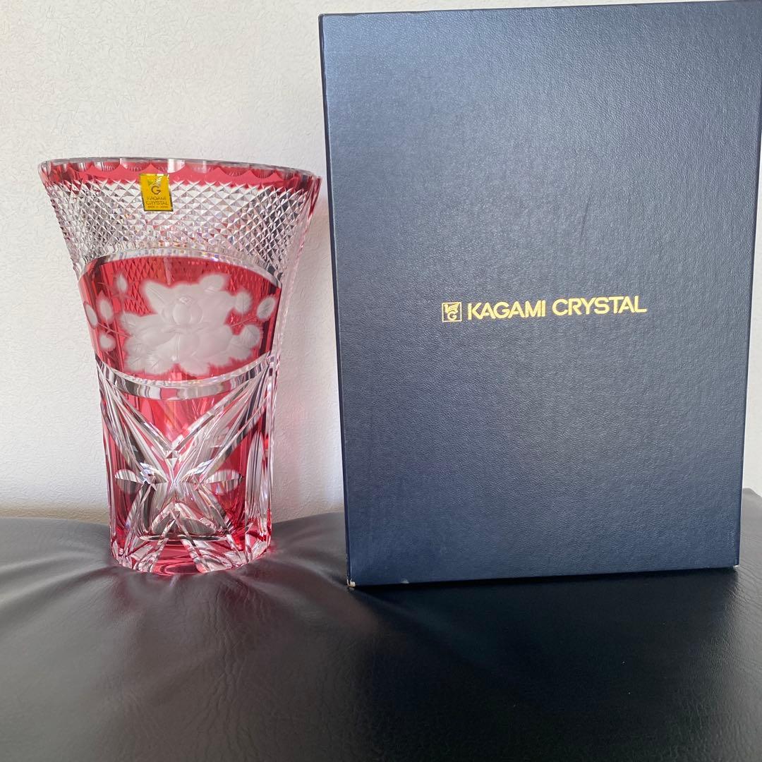 KAGAMI CRYSTAL 花瓶 花柄彫刻