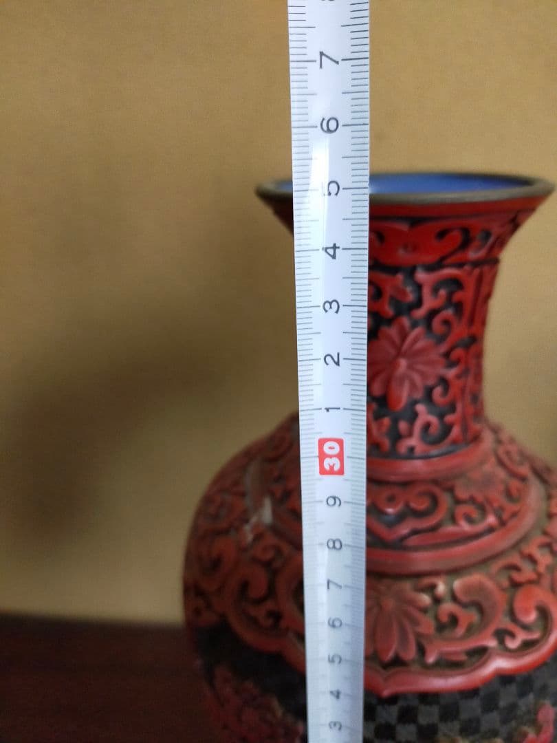 中国 堆朱花瓶 35cm
