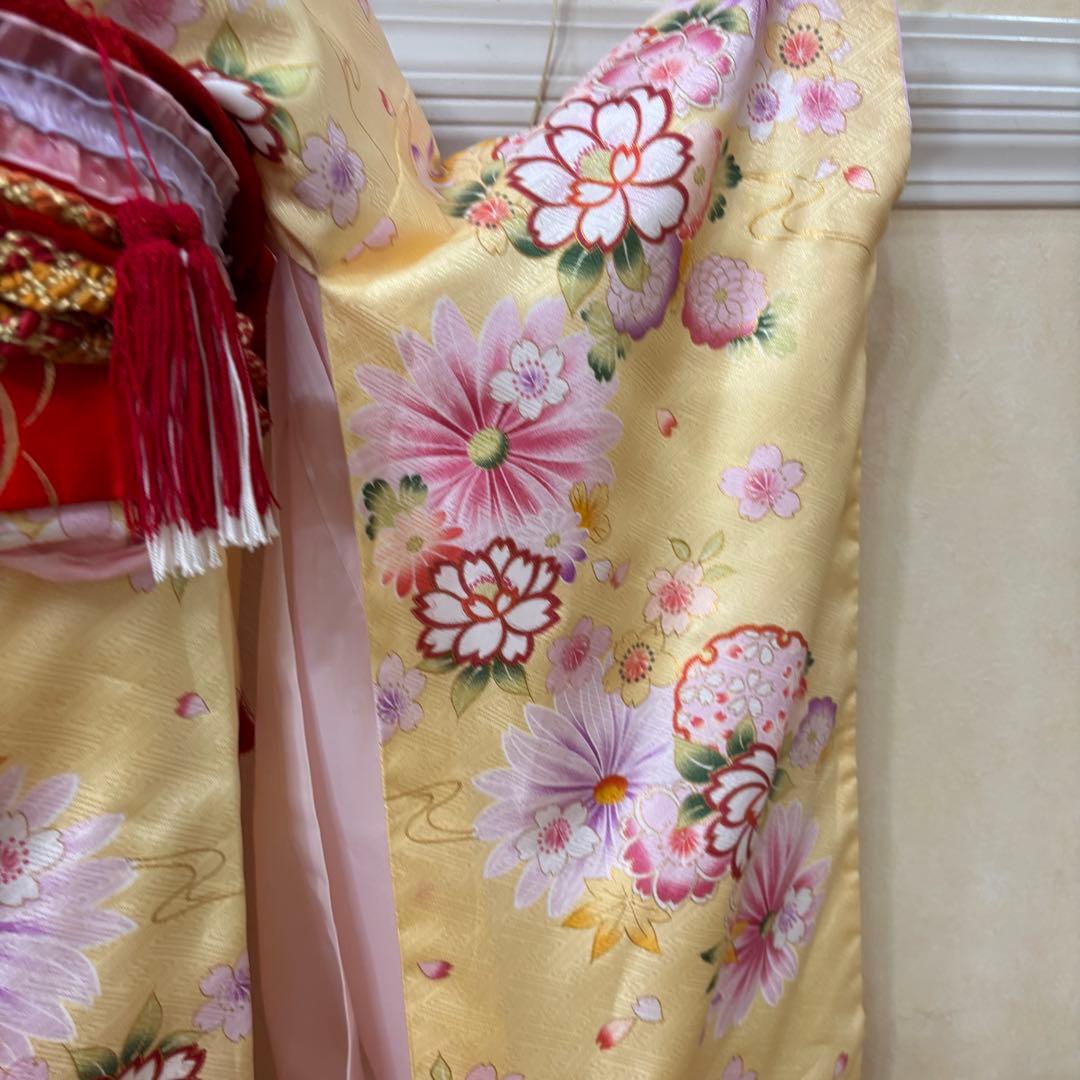 七五三七歳‼️完全フルセット‼️薄イエローに花々キラキラ‼️お家からは揃えるなし