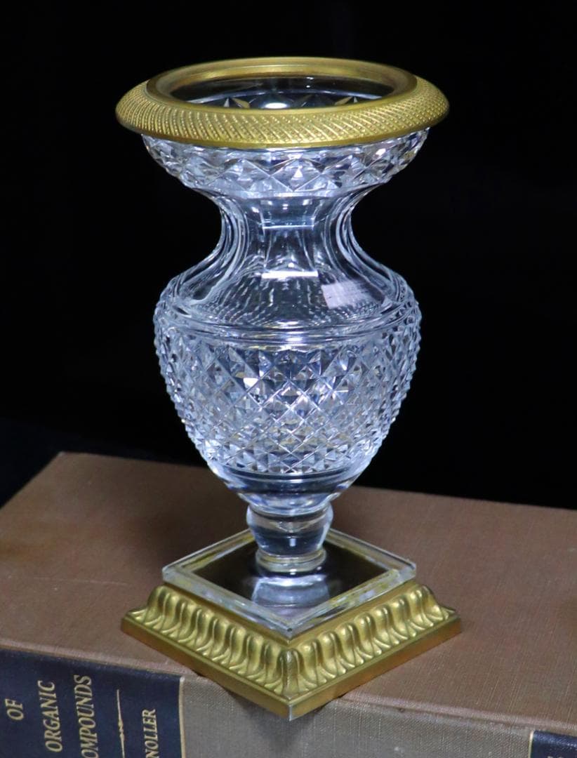 オールド・バカラ 1870年頃美術館級 ブロンズメディチ切子花瓶 壺 ディアマン