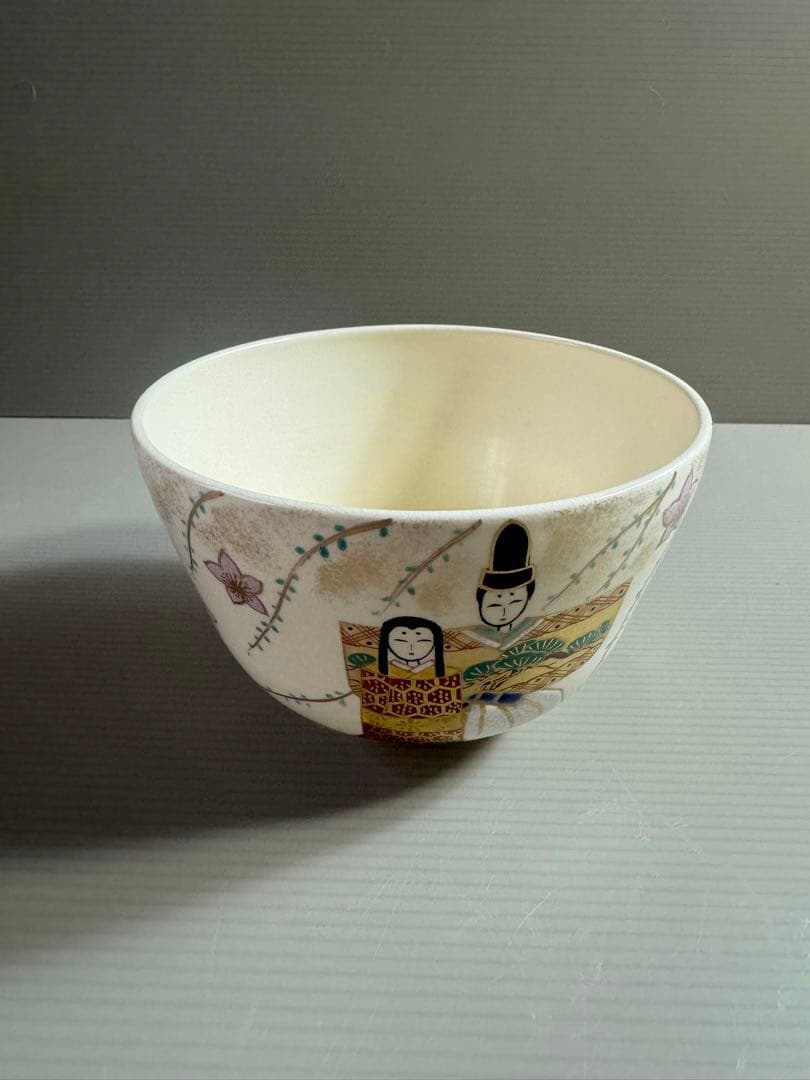 1555 清水焼　平安紫雲　色絵雛人形文　茶碗　未使用