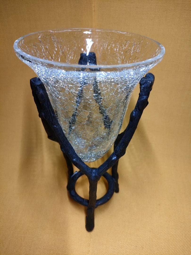 花器　花瓶　ガラス　銅製　オブジェ　置物　インテリア　工芸品　美術品　A1206