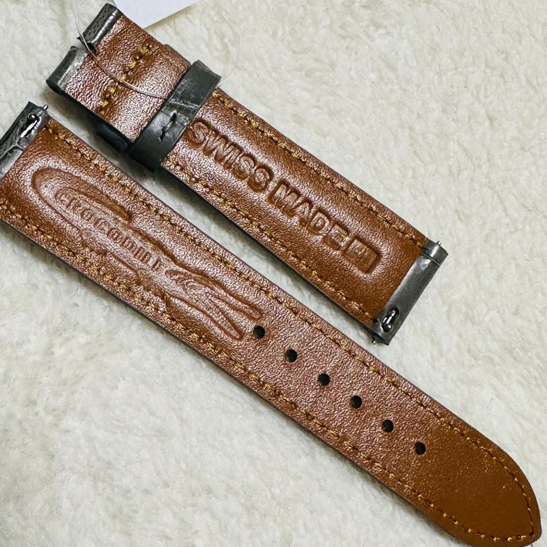 3018#20mm-18mmダークアッシュ★スイス製★本物クロコダイルベルト