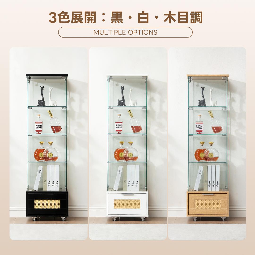 【新品】引き出し付き4段ガラスケース 幅42.5×高さ148cm ブラック