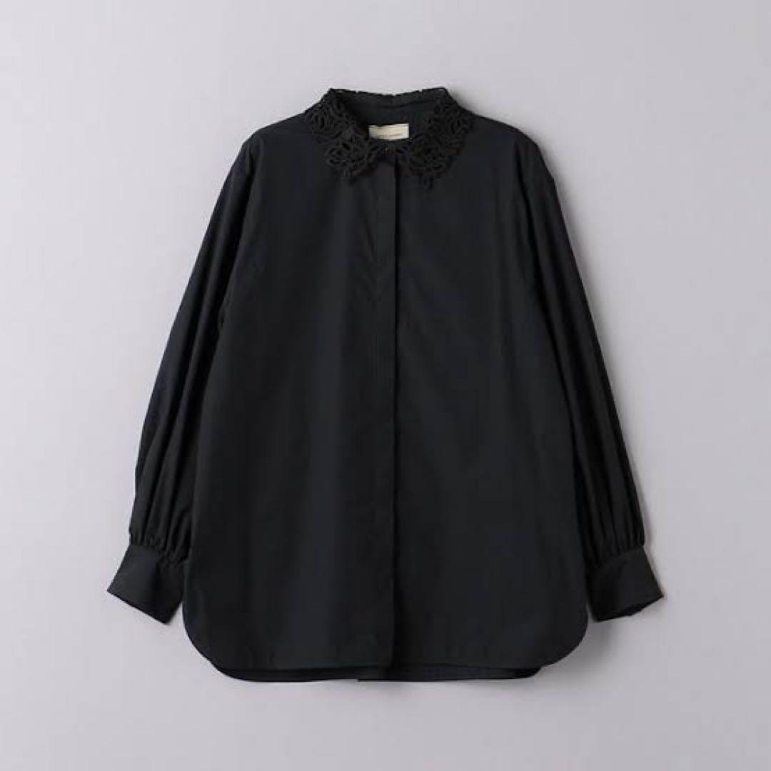 美品 レディ レースカラー 2WAYブラウス シャツ ブラック レース 襟