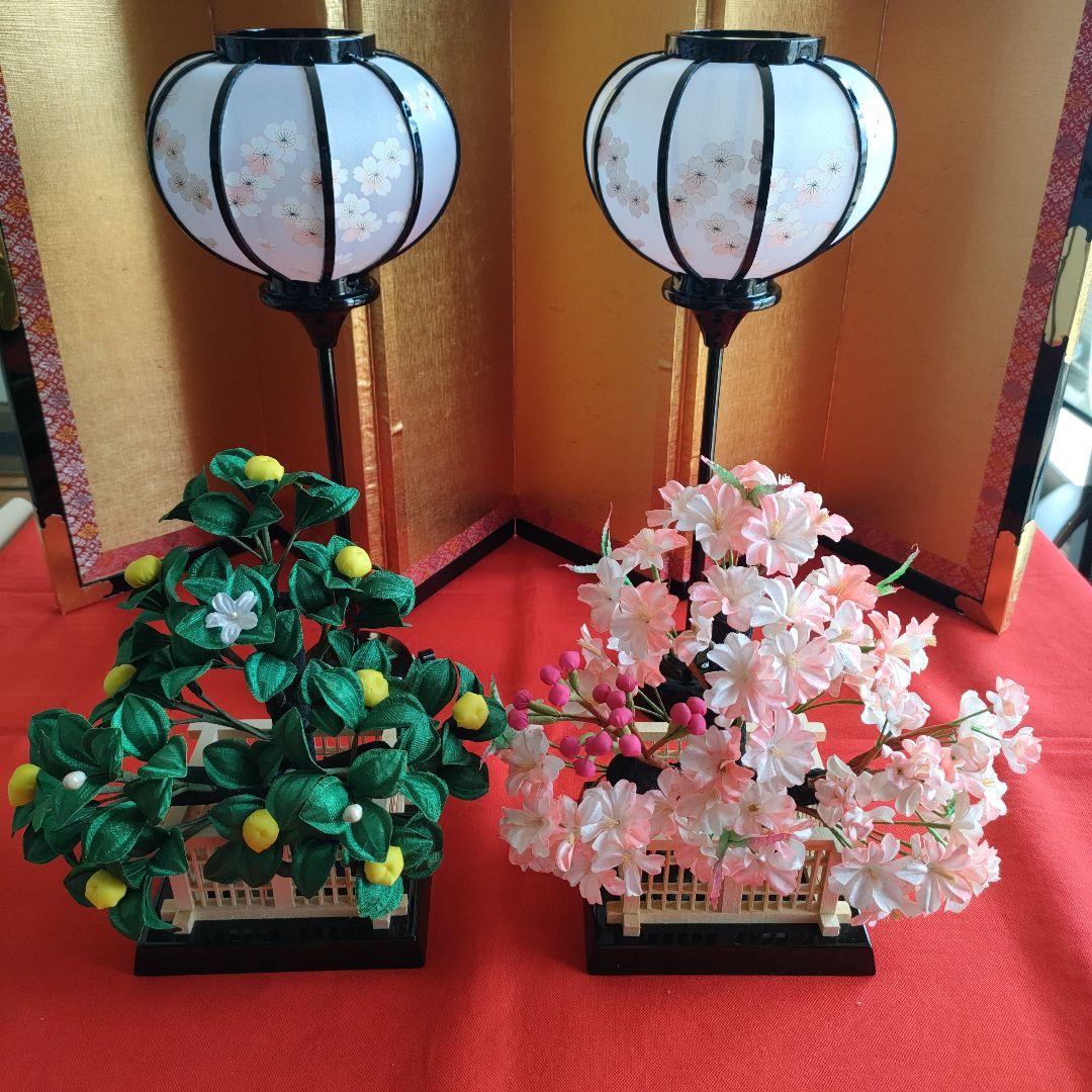 雛道具　雪洞　こはる13号黒塗コードレス(高さ36cm)　桜橘(高さ約21cm)