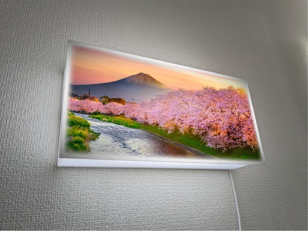 【壁掛け】富士山 さくら 桜 渓流 景色 照明 看板 置物 雑貨 ライトBOX