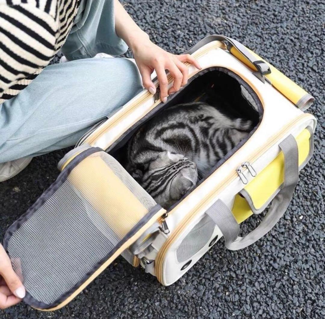 猫用キャリーバッグ ホワイトとイエロー