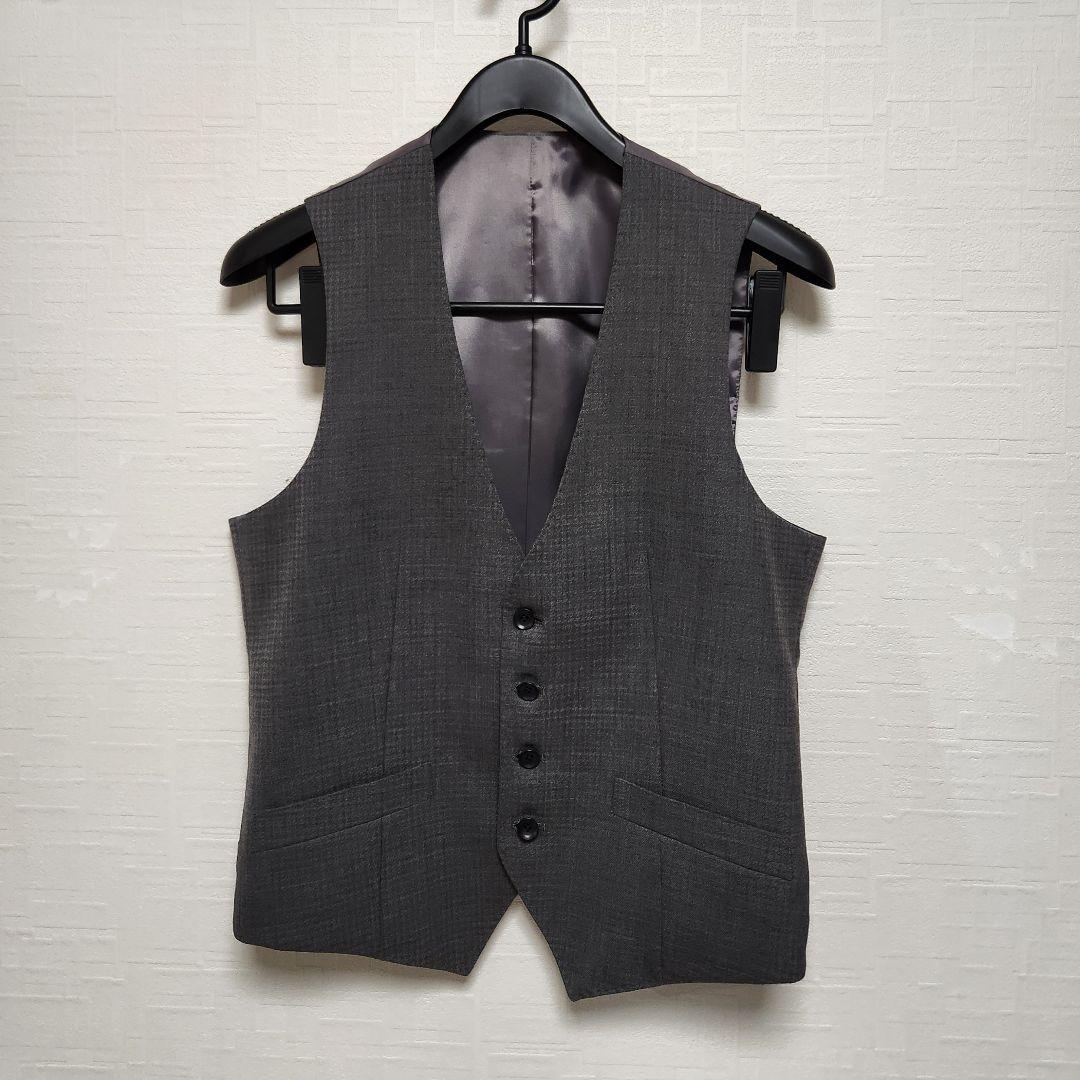 スーツセレクト　メンズ　スーツ　スリーピース　グレー　シャドーチェック柄　美品