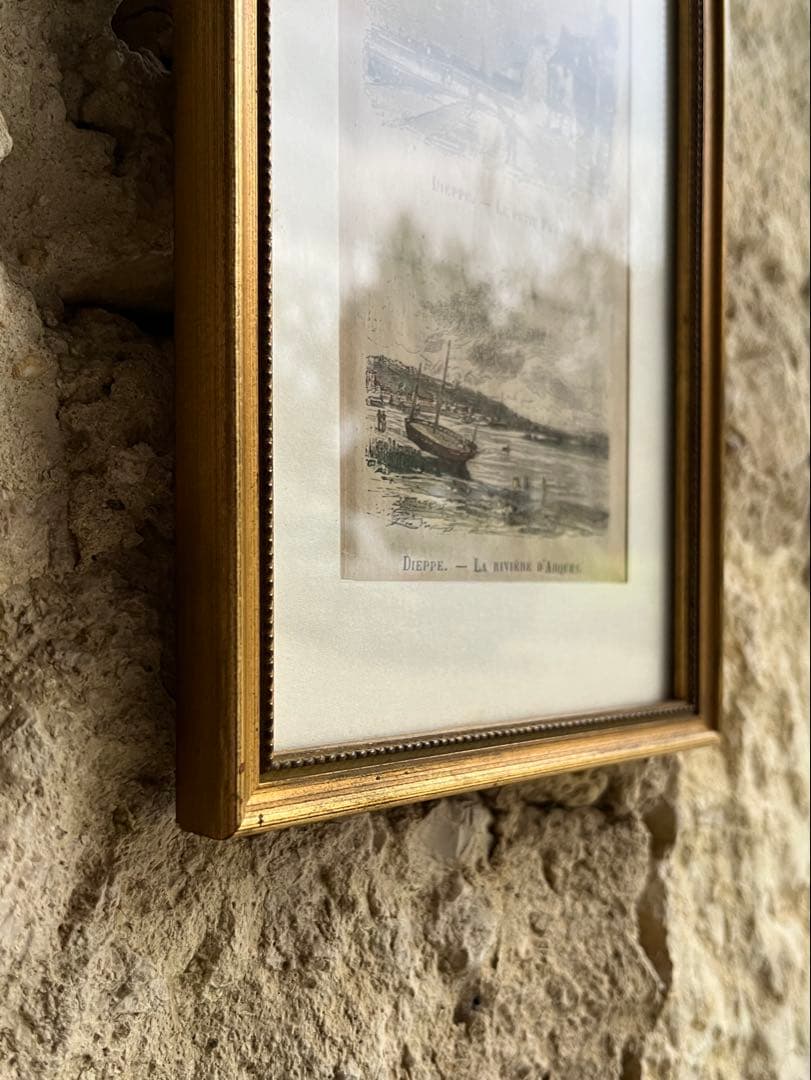 ◆フランスアンティーク｜版画田舎の暮らし風景ノルマンディー絵画額フレーム壁掛け