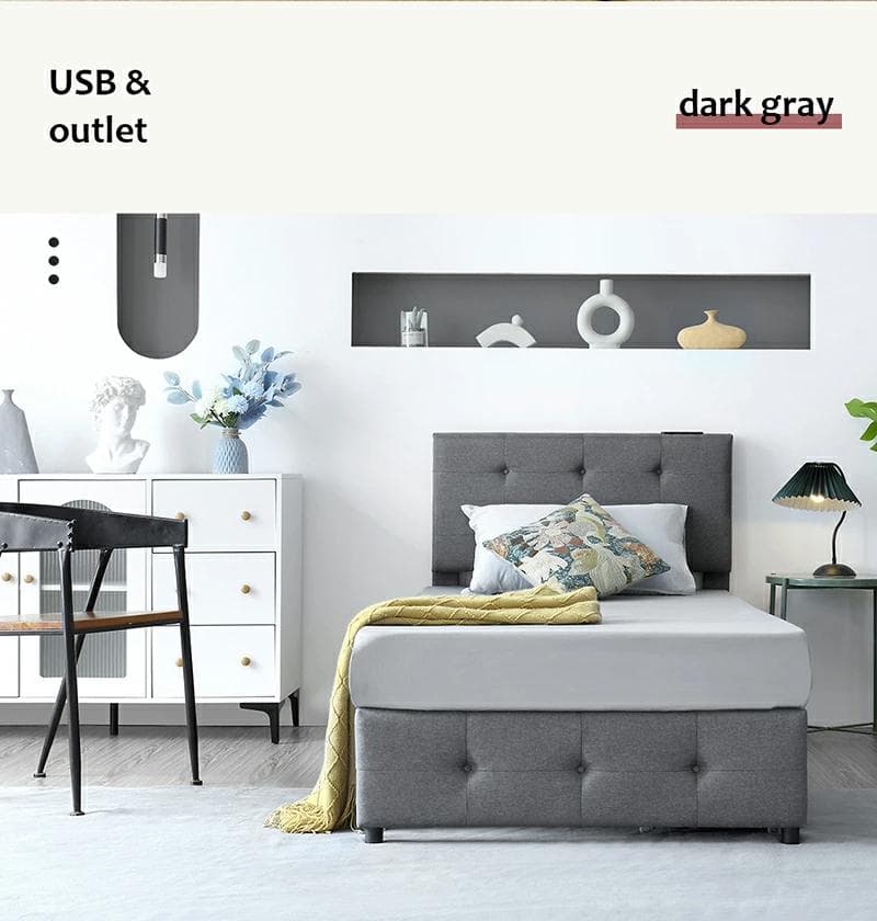 ファブリックベッド【シングル】　引き出し付き　布貼り　LIGHT　GREY