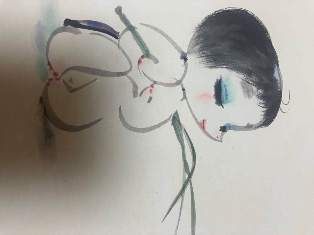 旧家　蔵出　レトアンティーク　ヴィンテージ希少　清水崑　水彩画 色紙 作家手描き