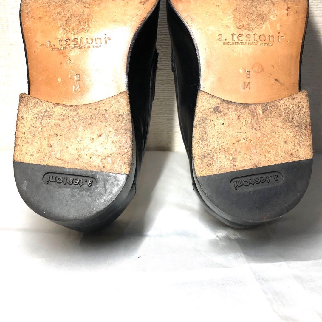 ほぼ新品 Italy製 size8 a testoni 本革ビットモカシン 黒