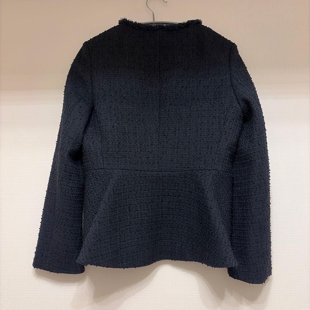 PLST/ツイードペプラムジャケット/size S/ネイビー/ノーカラー