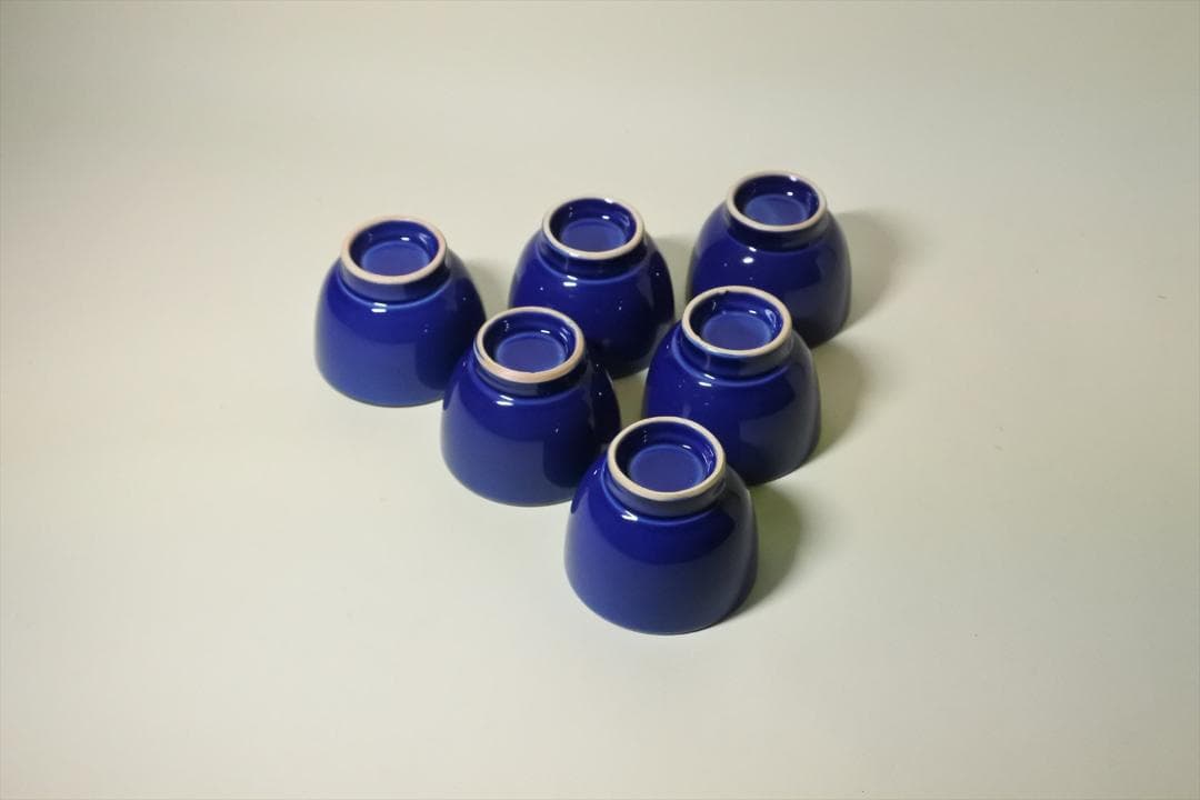 明治時代　瀬戸　瑠璃　猪口　６客組　骨董品　アンティーク　ｈ