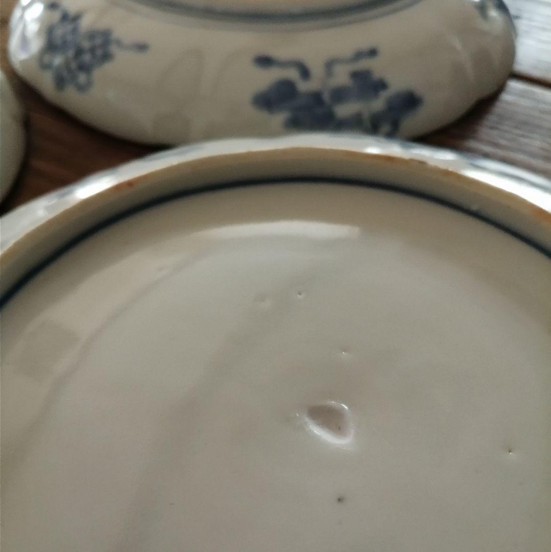 古伊万里　色絵　ふくら雀と鳳凰　輪花縁　七寸皿　３客