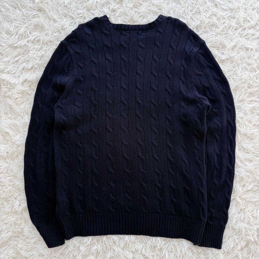 POLO RALPH LAURENケーブルニットセーター ネイビー 刺繍ロゴ M