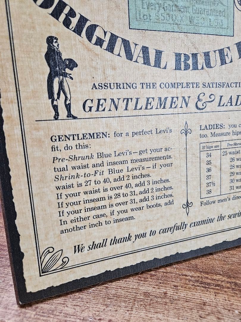 USAヴィンテージ Levi's WW2 FITTING GUIDE BORD