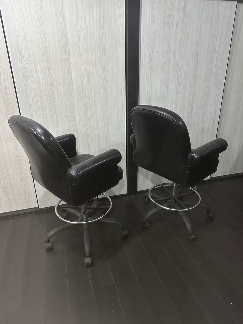 高級　レトロ　ブラック　レザー　チェア バー　ゲーミング　オフィス　椅子　昇降2