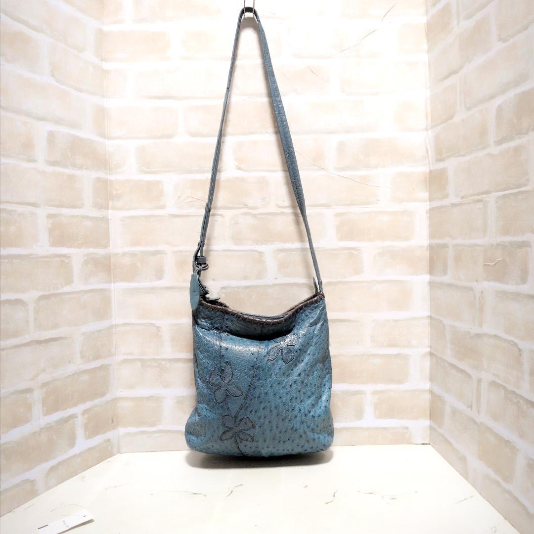 ★IBIZA【イビサ】オーストリッチ ショルダーバッグ ターコイズ 美品