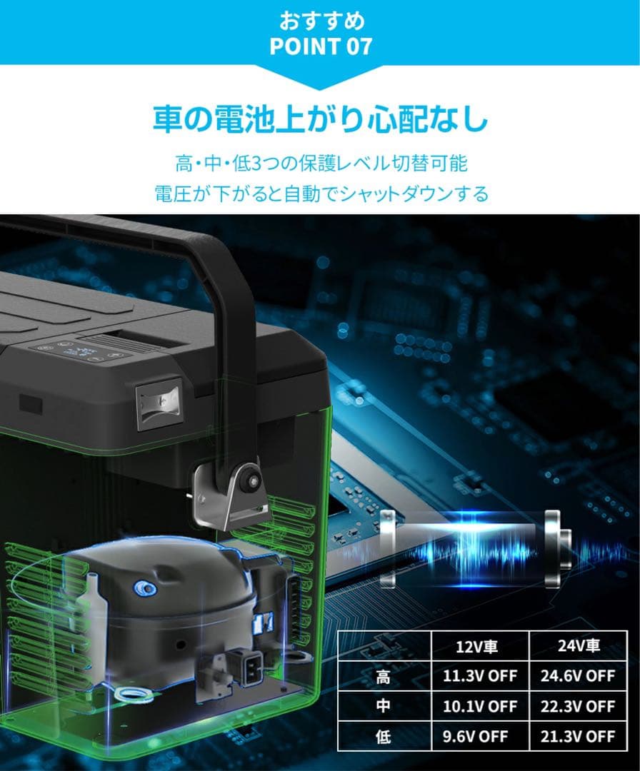 車載冷蔵庫 9L -20℃～10℃ 45W 12V/24V/内蔵バッテリー付