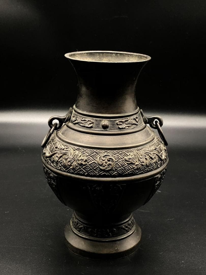 【 雨龍図銅花瓶 】 江戸期花入 蔵出品 　　K1205I