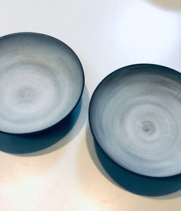 中皿　中鉢　濃いグレーxグレー系白　作家物