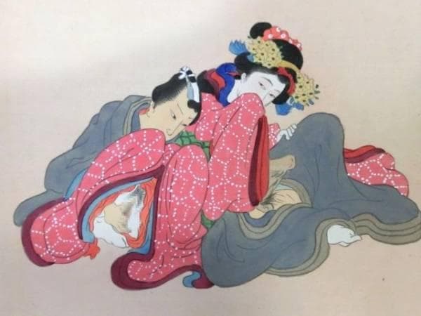 掛軸■春画 日本画 浮世絵 絹本 時代 茶掛け 浮世絵 美術品 骨董品■C