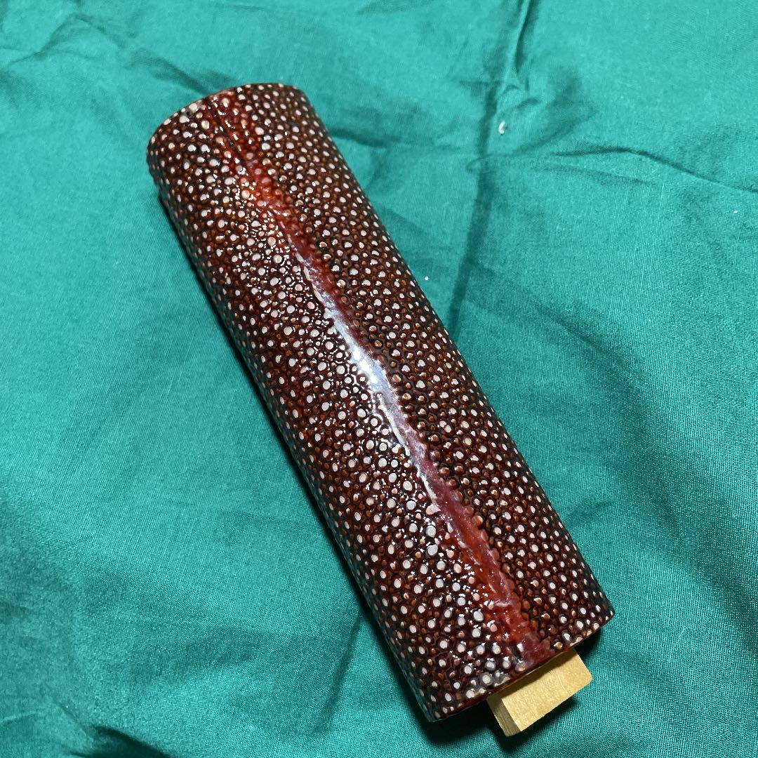 そば切り庖丁の柄　漆塗り出し鮫仕上げ