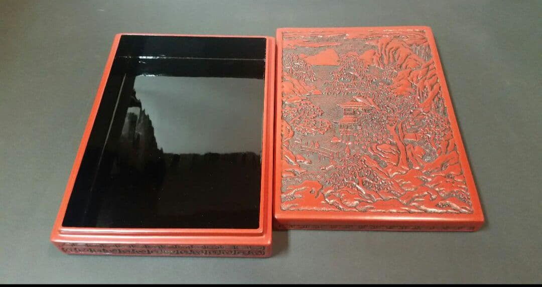 69*215堆朱 漆 漆芸 漆器 硯 墨 硯箱 文箱 骨董