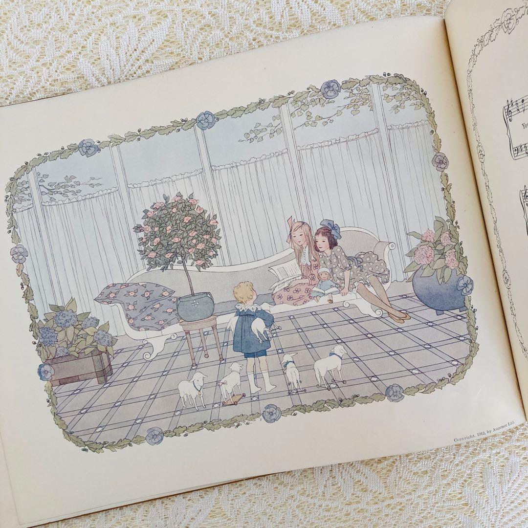 洋書古書　希少な楽譜絵本　1912年発行　ル・メールの淡く繊細で優雅なイラスト♡