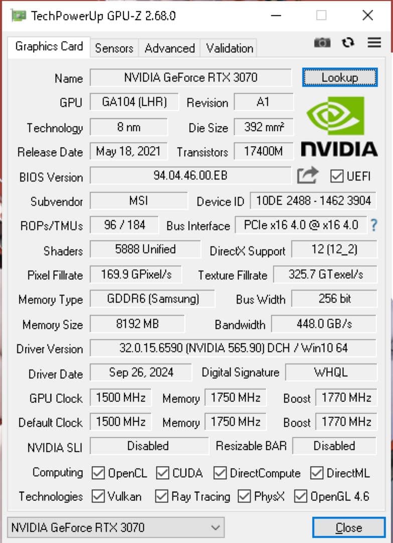 グラフィックボード・グラボ・ビデオカード MSI GeForce RTX 3070 8GB GDDR6