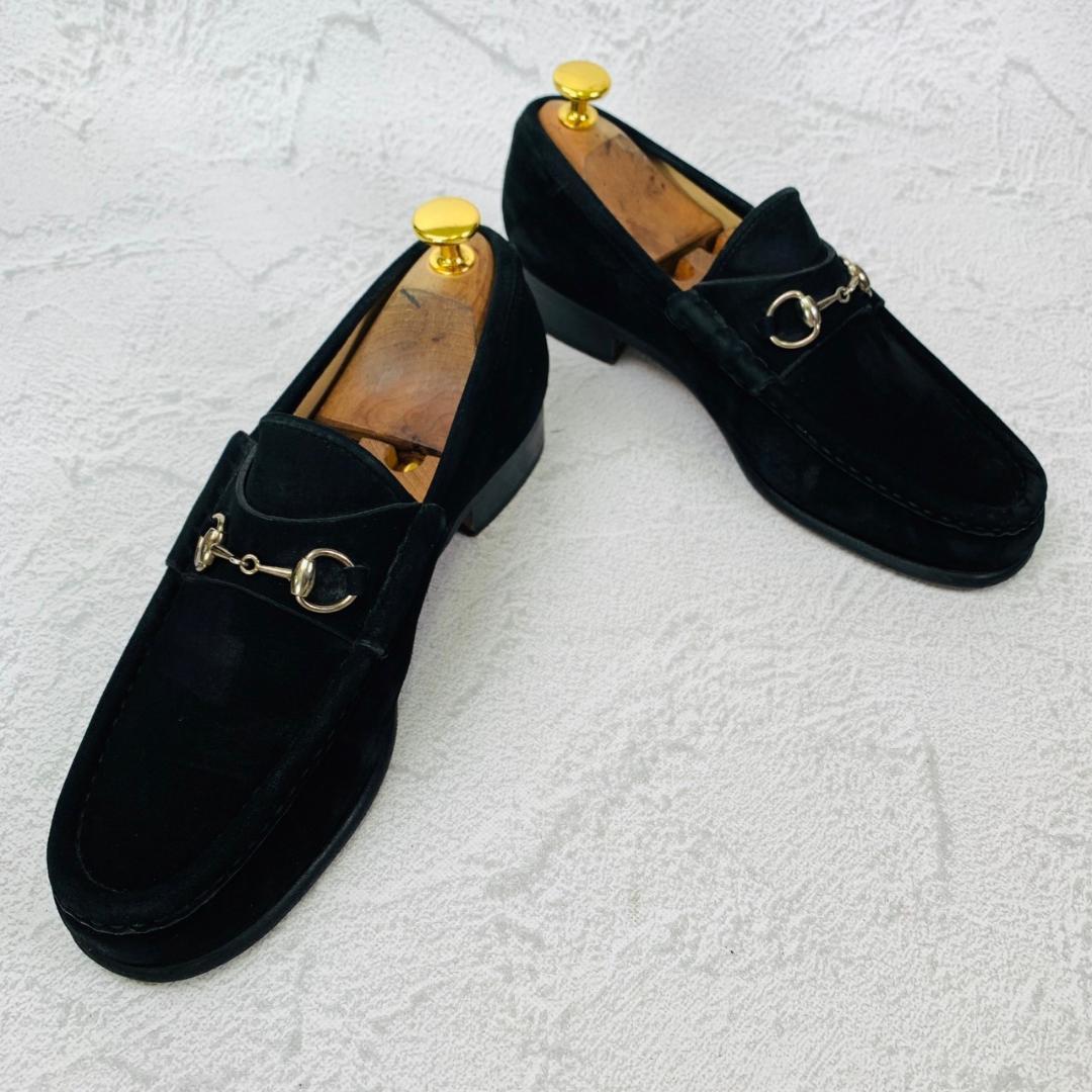 ち*ぱ様 【良品】GUCCI ホースビットローファー スエード シルバー金具 黒