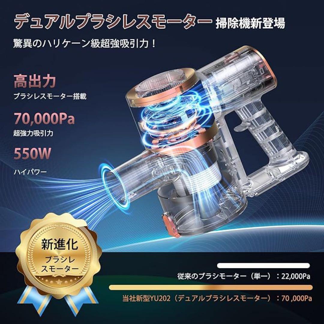 掃除機 コードレス　70Kpa 強力吸引　最軽量　自立式　グリーンLEDライト