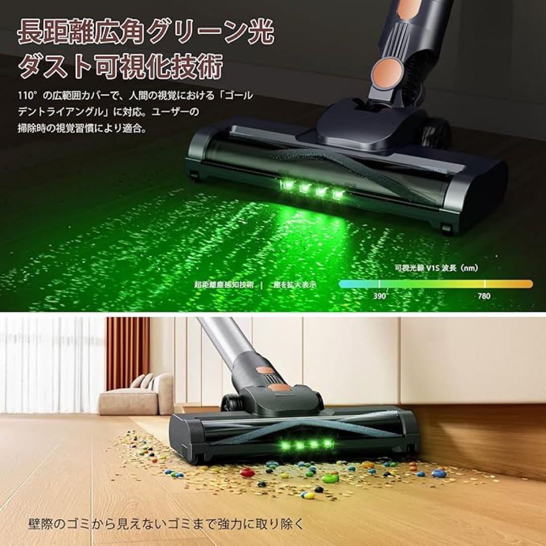 掃除機 コードレス　70Kpa 強力吸引　最軽量　自立式　グリーンLEDライト