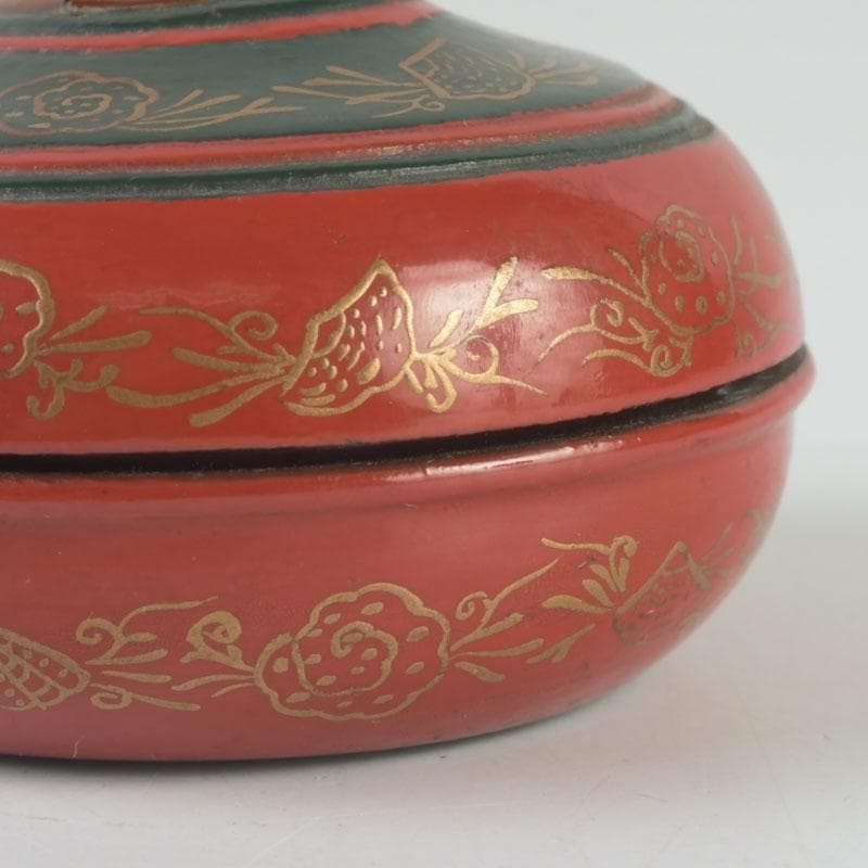 茶道具　朱塗　貝蒔絵　香合　仕覆付　V　9854