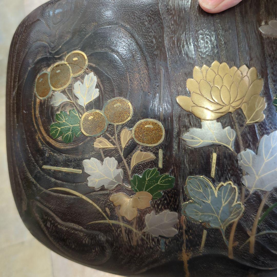 骨董　蒔絵　螺鈿　火鉢　桐　内側銅器　大型　花入　鉢カバー