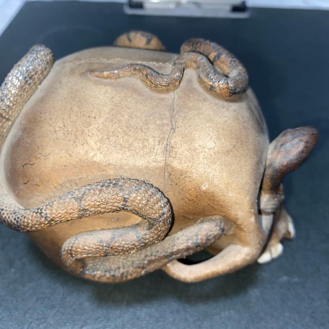 【珍品】ドクロ蛇髑髏　陶器製スカル置物 約10cm