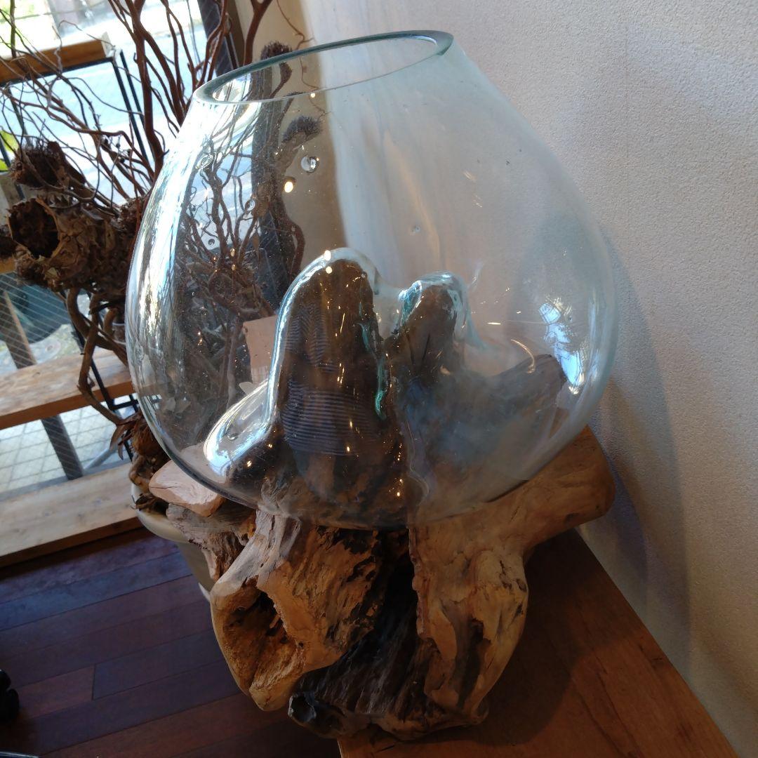 Bali 流木 ガラス オブジェ アクアリウム アート 花瓶 一輪挿し 花器