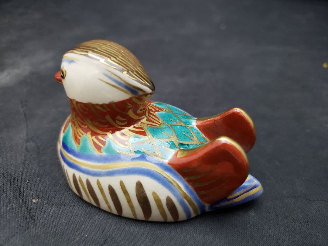 仁清　鴛鴦　香合　御室窯　茶道具　色絵金彩　オシドリ