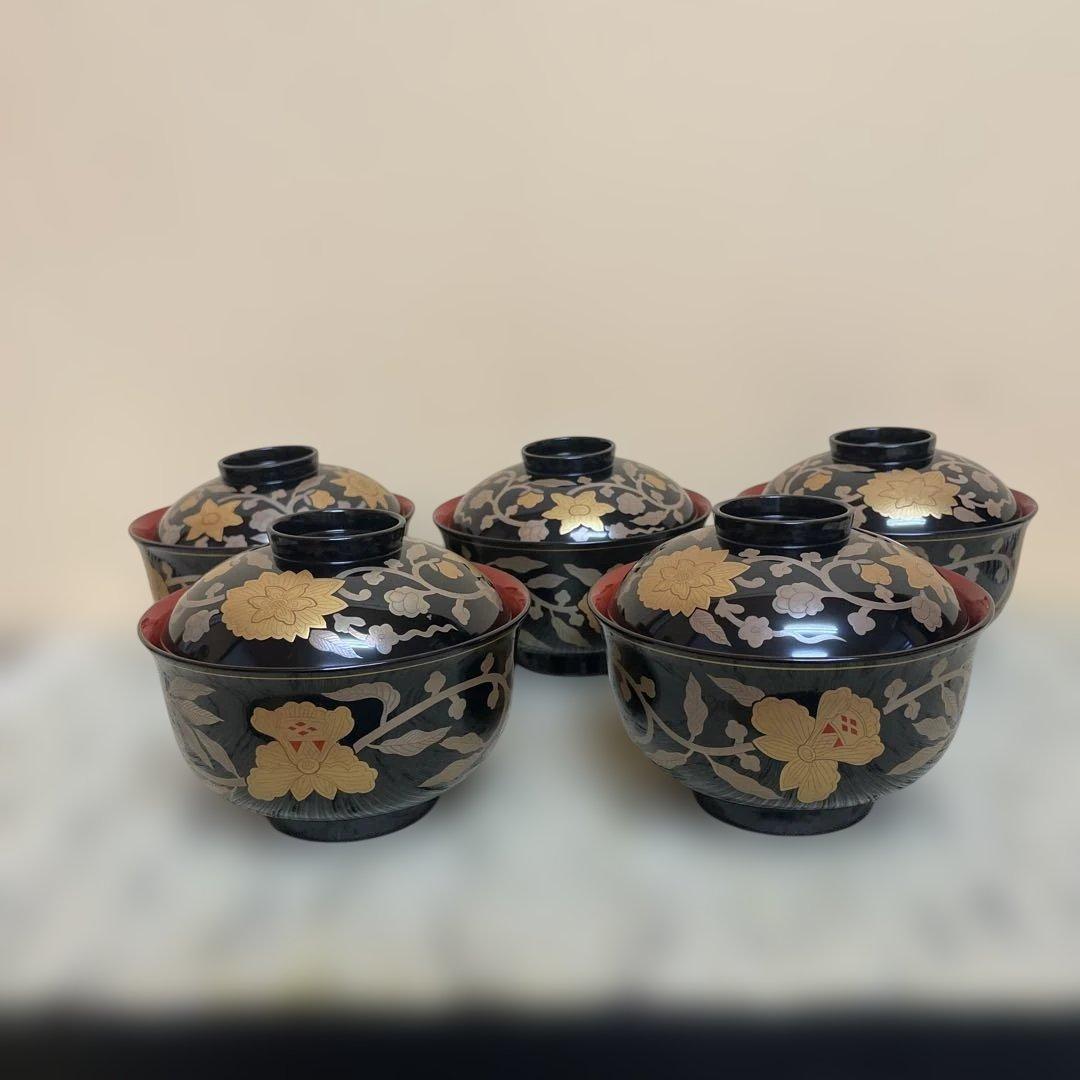長寛字牡丹唐草　煮物椀　美品　京都老舗漆器　アソベ光石漆器店製　送料込み
