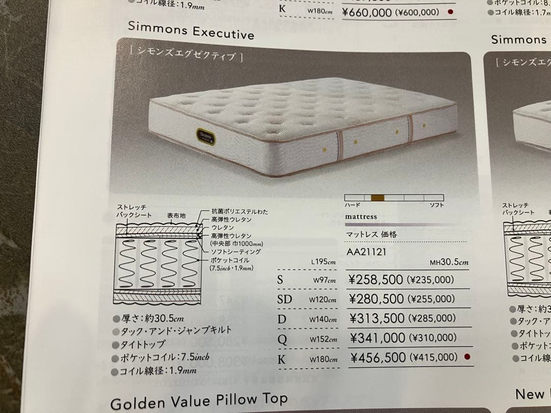 SIMMONS Executive シングルマットレス 展示品