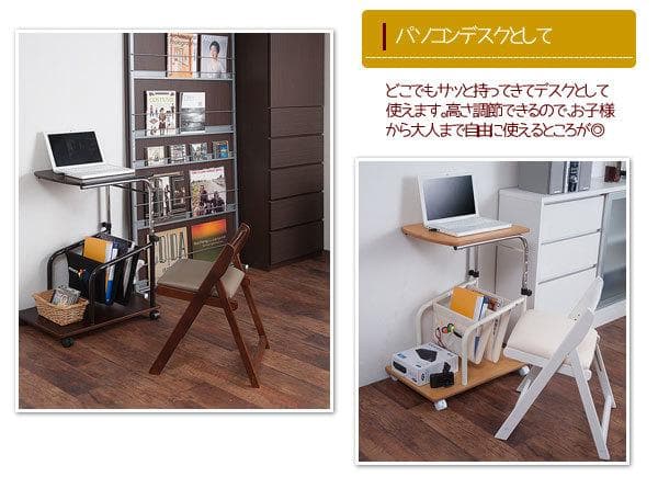 テーブルワゴン/高さ調節機能付/多機能ソファサイドテーブル【ブラウン】