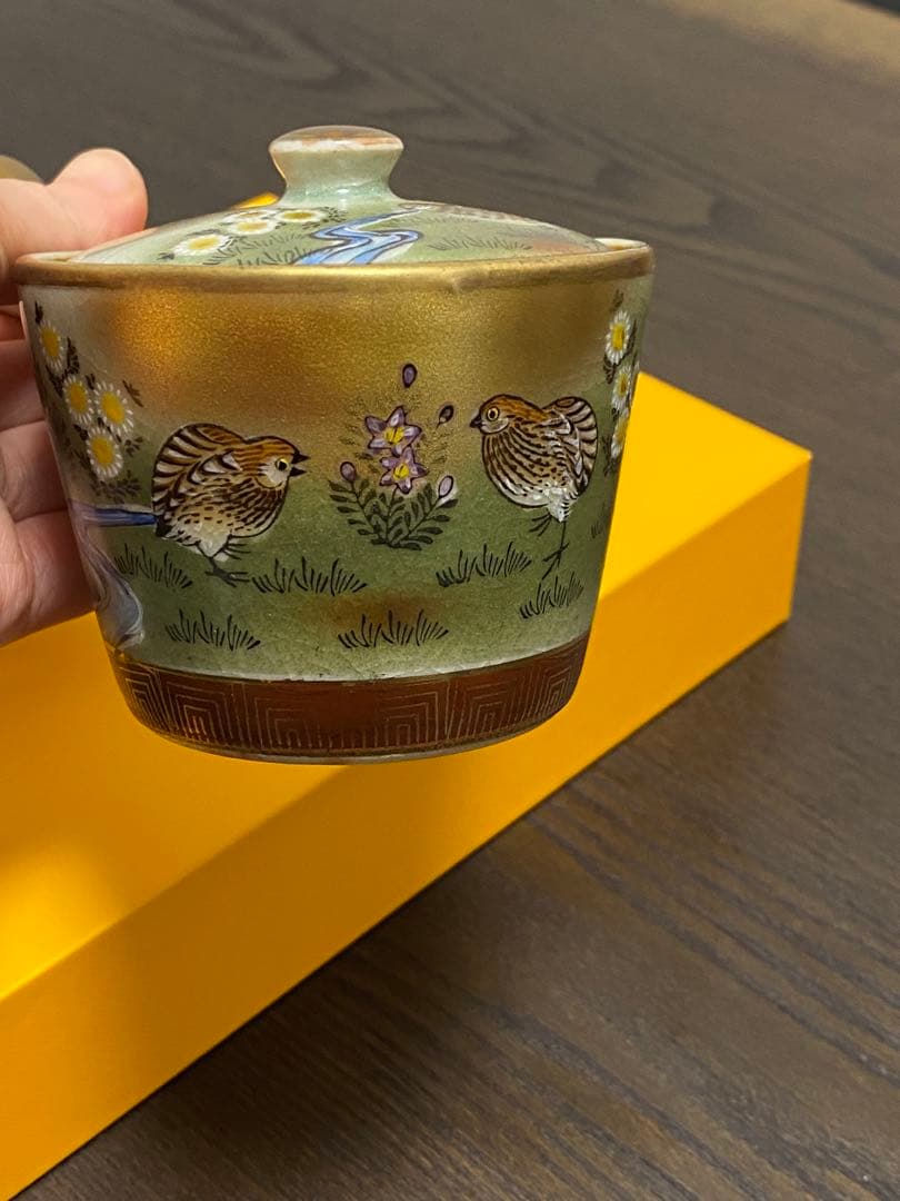 九谷焼 年代物　金彩うずら　煎茶茶器　明治〜大正　レトロ
